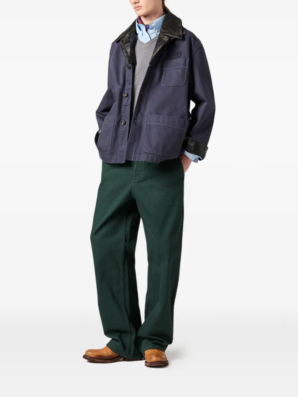  Miu Miu Patch-pocket Embroidered-logo Jacket - Blue 