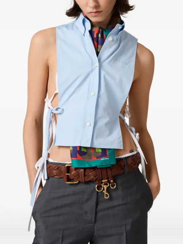 Miu Miu Embroidered tie-side Shirt | Blue | FARFETCH CH
