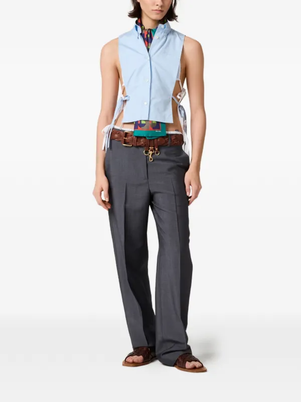 Miu Miu Embroidered tie-side Shirt | Blue | FARFETCH CH