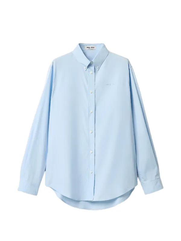 MIUMIUシャツ ミュウミュウ 長袖 ボタンシャツ Miu Miu ボタン ポプリンシャツ | ブルー | FARFETCH JP