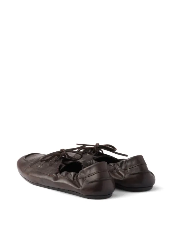 Prada Shuffle Leather lace-up Boat Shoes | Brown | FARFETCH