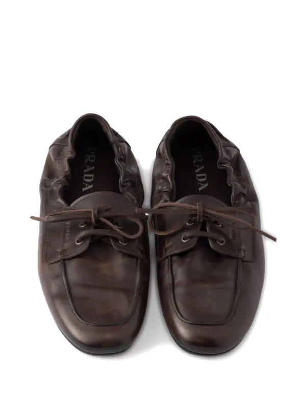 Prada Shuffle Leather lace-up Boat Shoes | Brown | FARFETCH