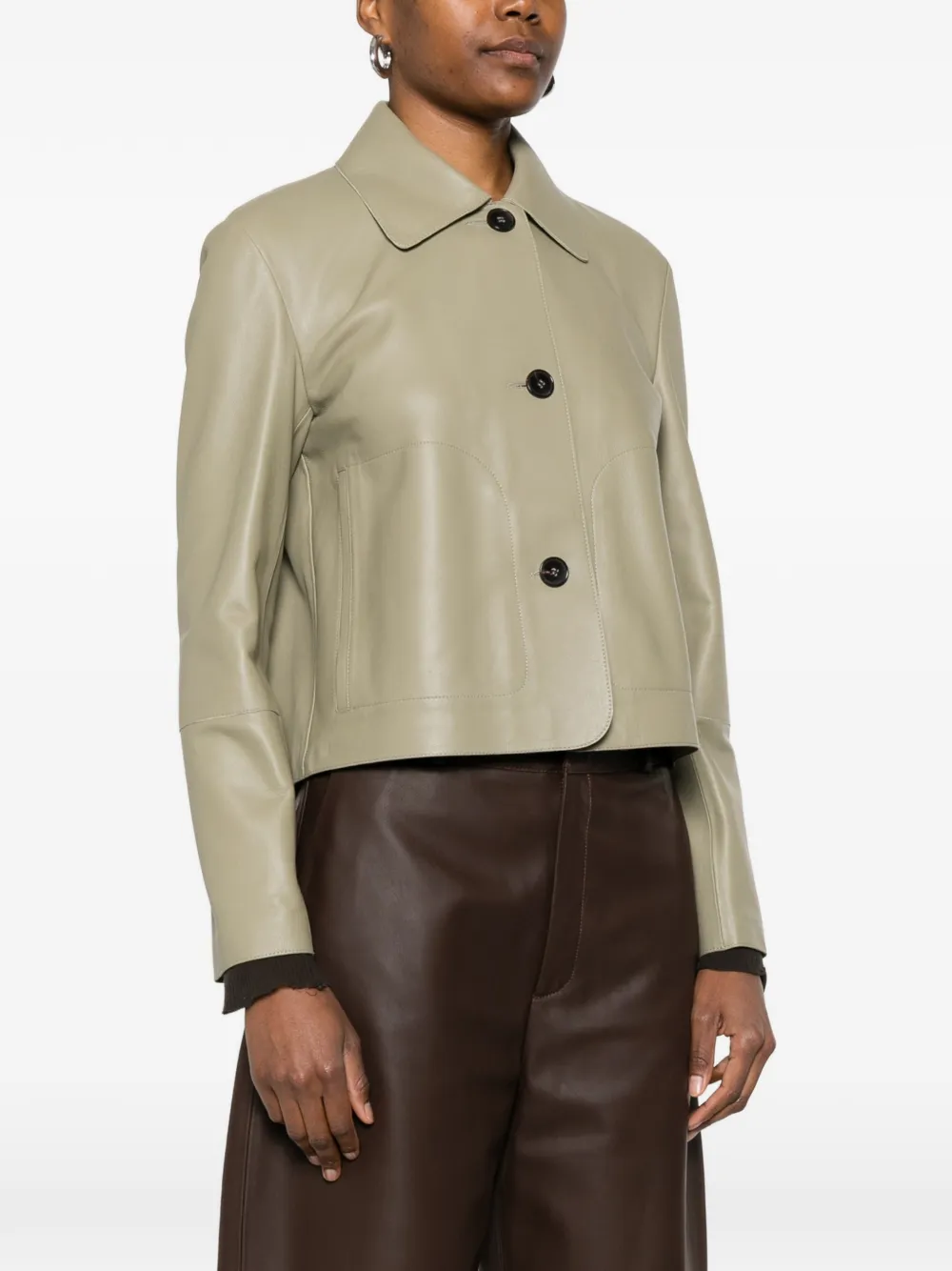  Arma Boxy-fit Leather Jacket - Green 