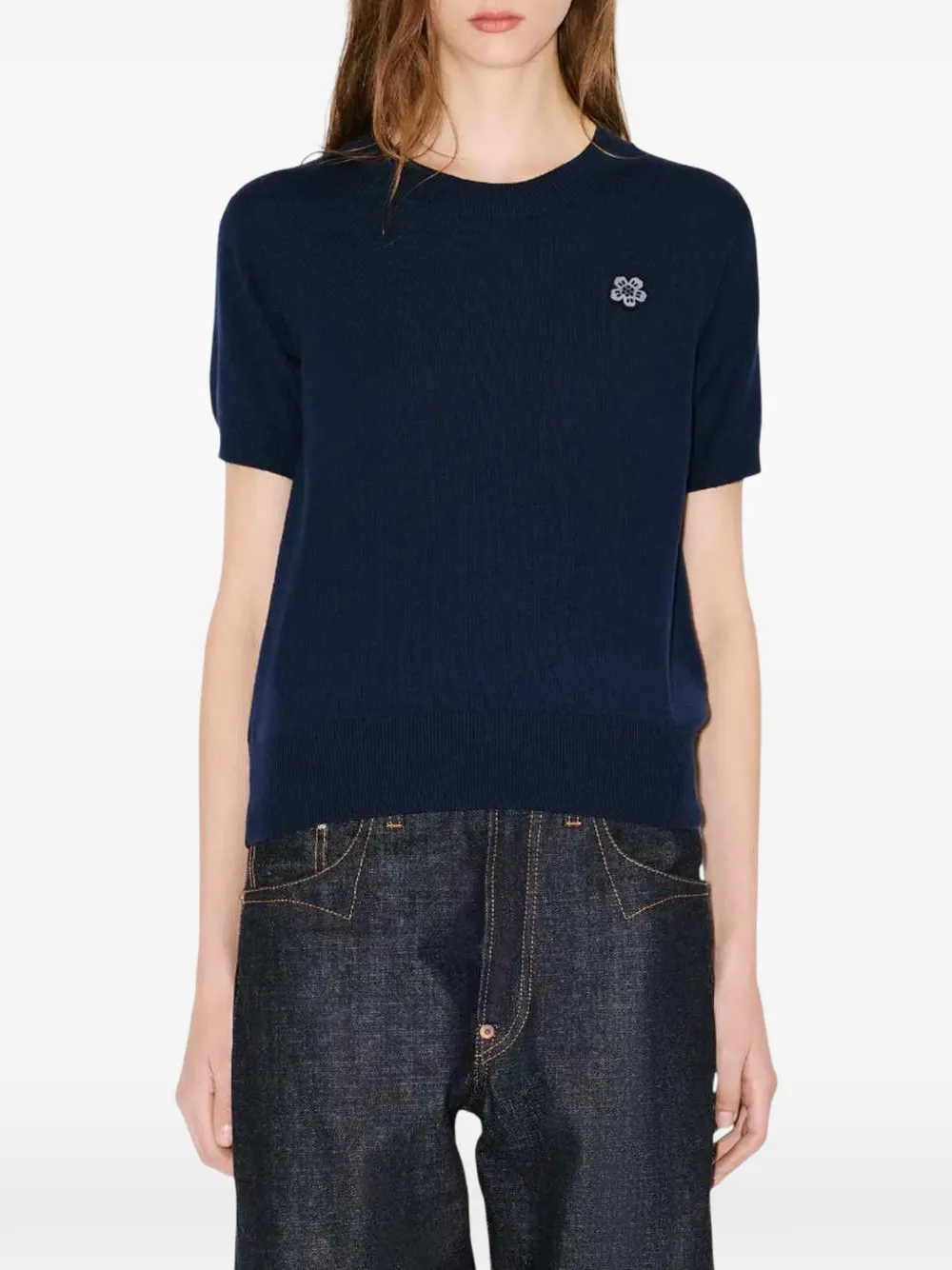 Kenzo T-shirt met korte mouwen en bloemapplicatie Blauw