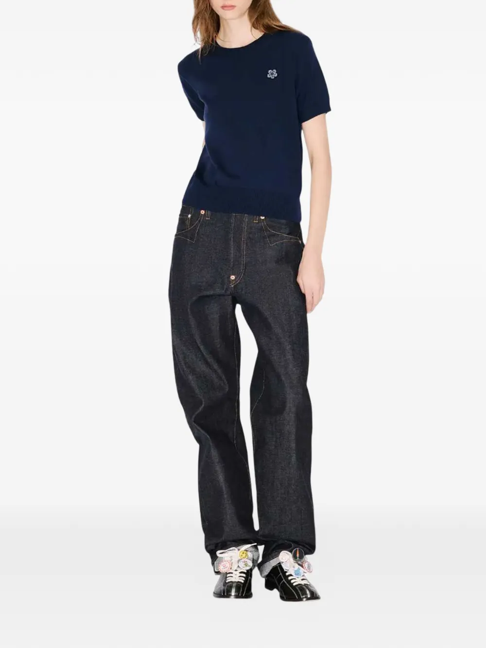 Kenzo T-shirt met korte mouwen en bloemapplicatie Blauw