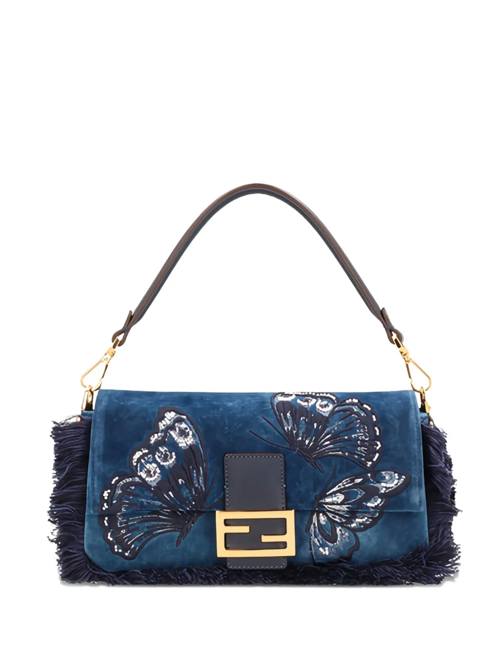 FENDI medium Baguette denim butterfly-motif shoulder bag - Blu