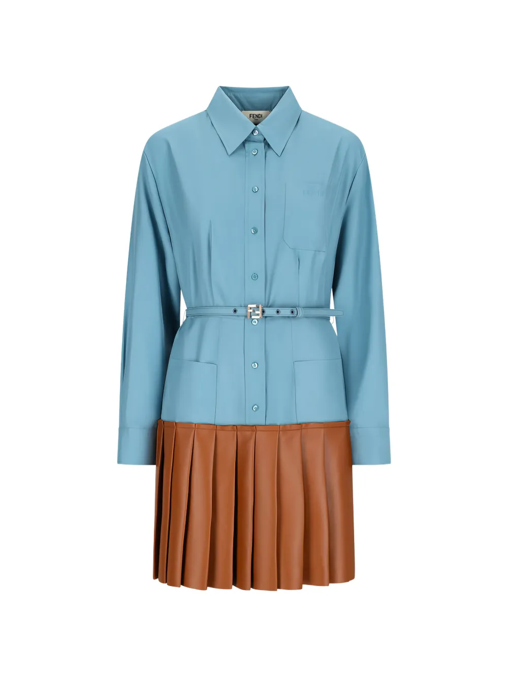 FENDI pleated poplin shirt mini dress - Blau