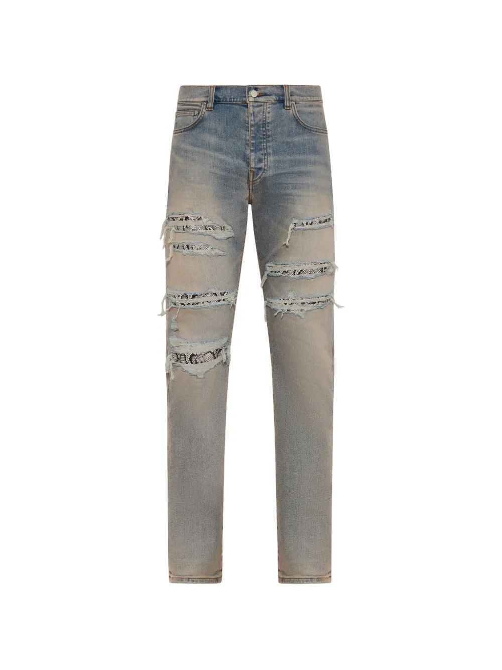AMIRI distressed snake slim jeans - Blu