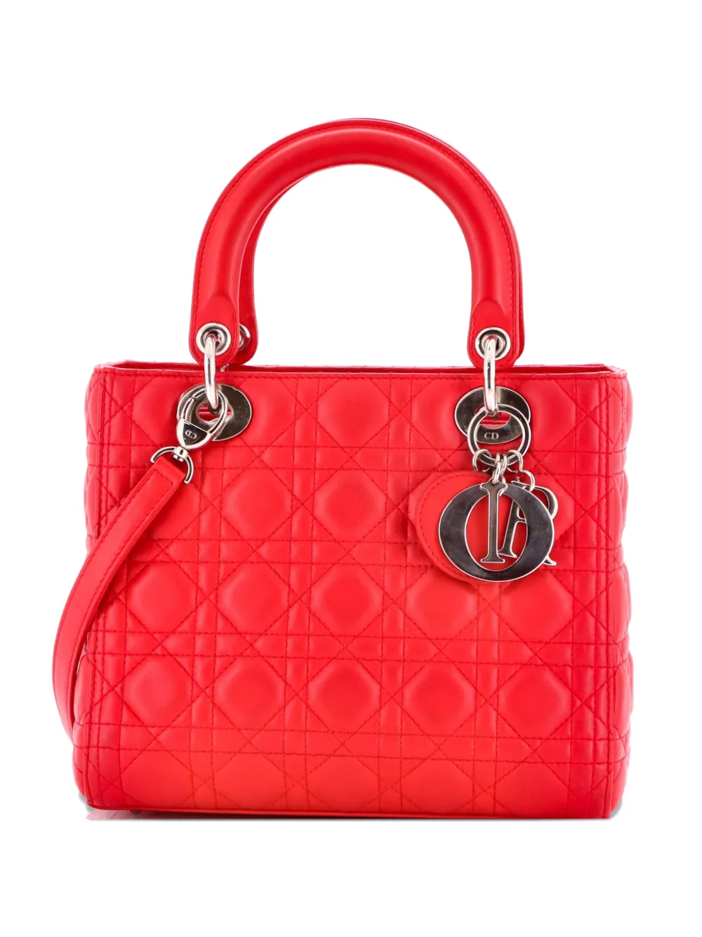 Christian Dior Pre-Owned Lady Dior Bag Cannage Quilt Lambskin Medium satchel - Rosso