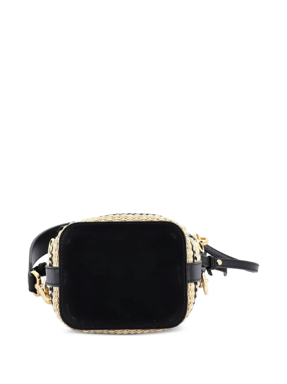 Mon Tresor Logo Embroidered Raffia Mini Bucket Bag