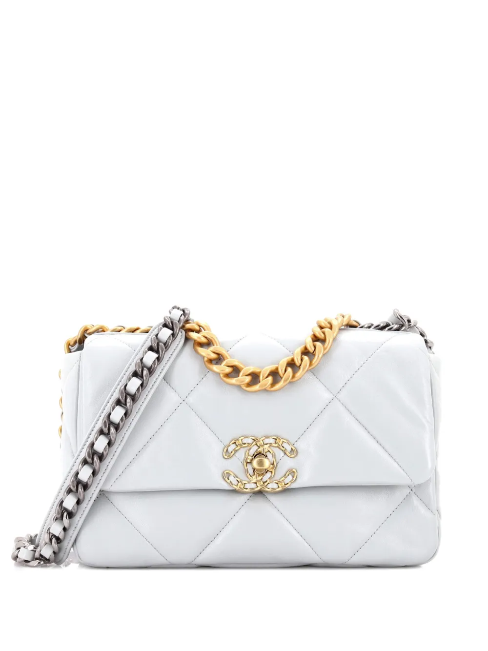 CHANEL Pre-Owned 19 Flap Bag Quilted Leather Medium crossbody bag - Grigio