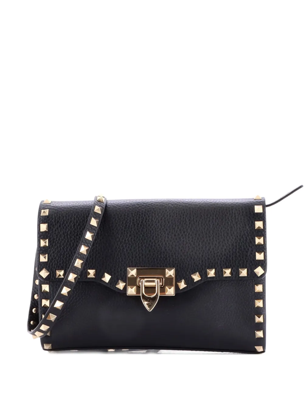 Valentino Garavani Pre-Owned Rockstud Flip Lock Flap Bag Leather Medium crossbody bag - Nero