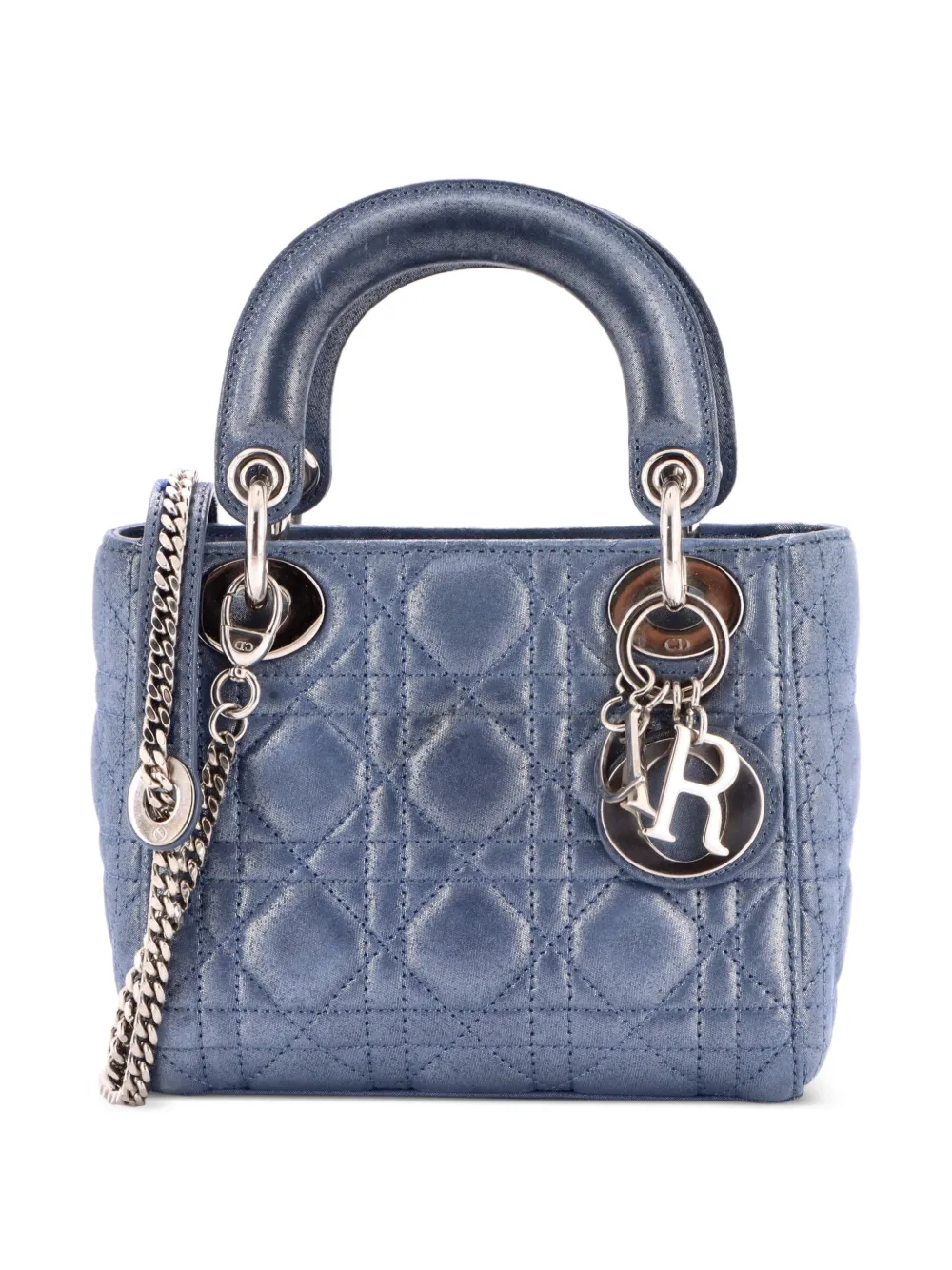 Christian Dior Pre-Owned Borsa a tracolla Lady Dior mini in pelle iridescente trapuntata con motivo Cannage e catena - Blu