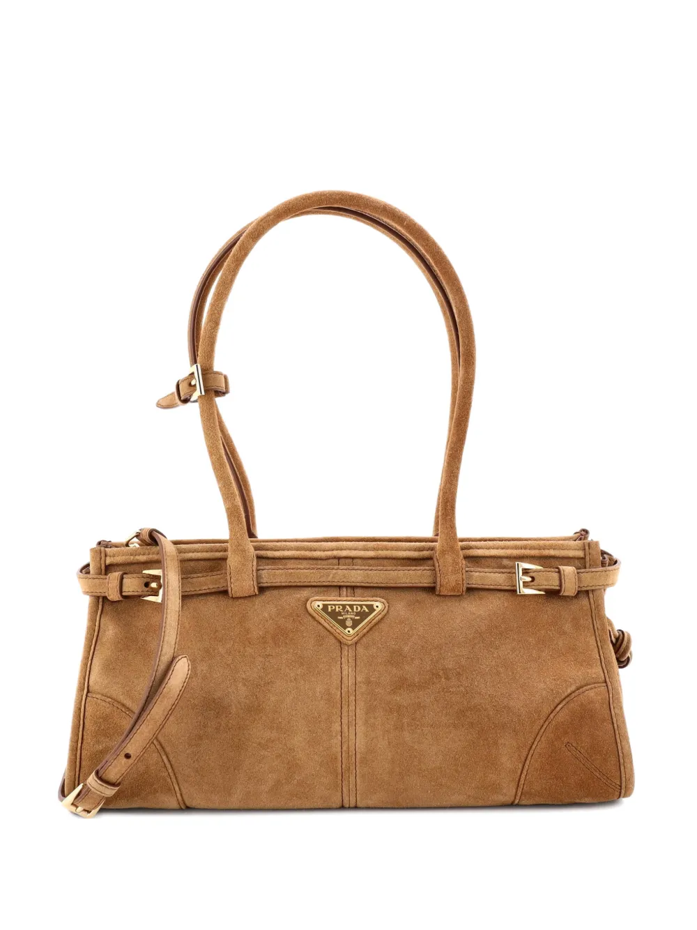 Pre-owned Prada Bonnie Handbag Suede Medium Shoulder Bag In Brown