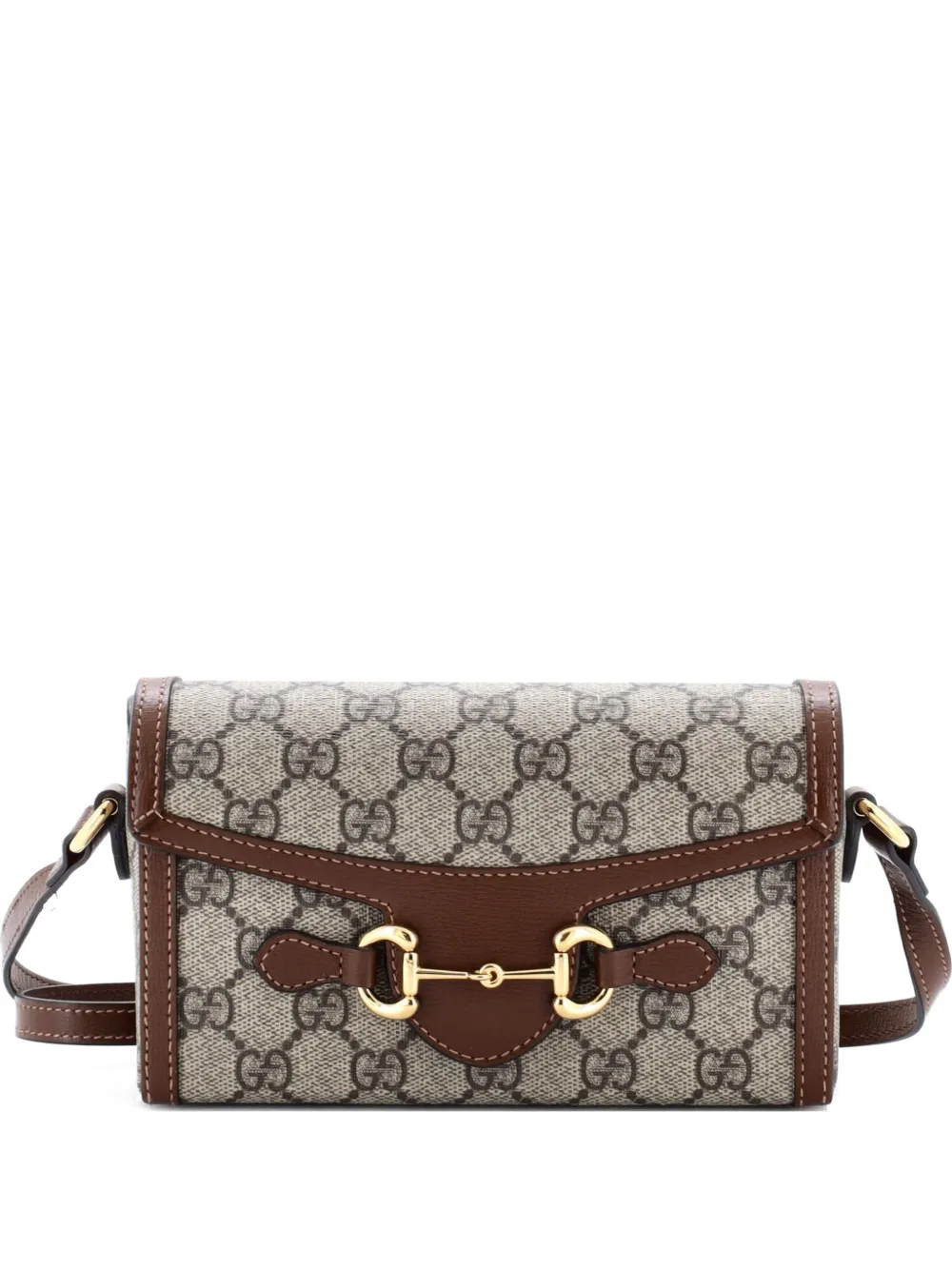 Gucci Pre-Owned Horsebit 1955 Flap GG Coated Canvas Mini crossbody bag - Marrone