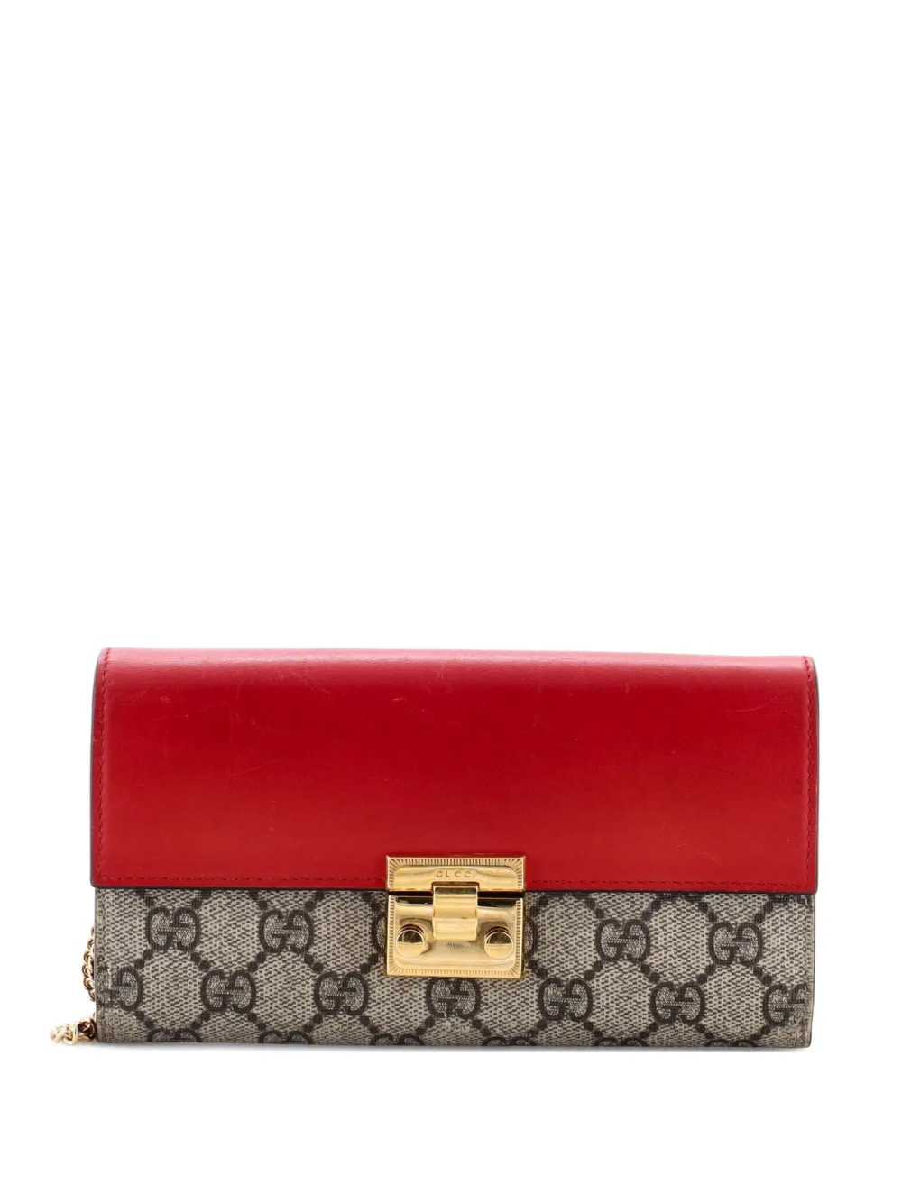 Gucci Pre-Owned Padlock Continental Chain Wallet GG Coated Canvas and Leather Long clutch bag - Rosso