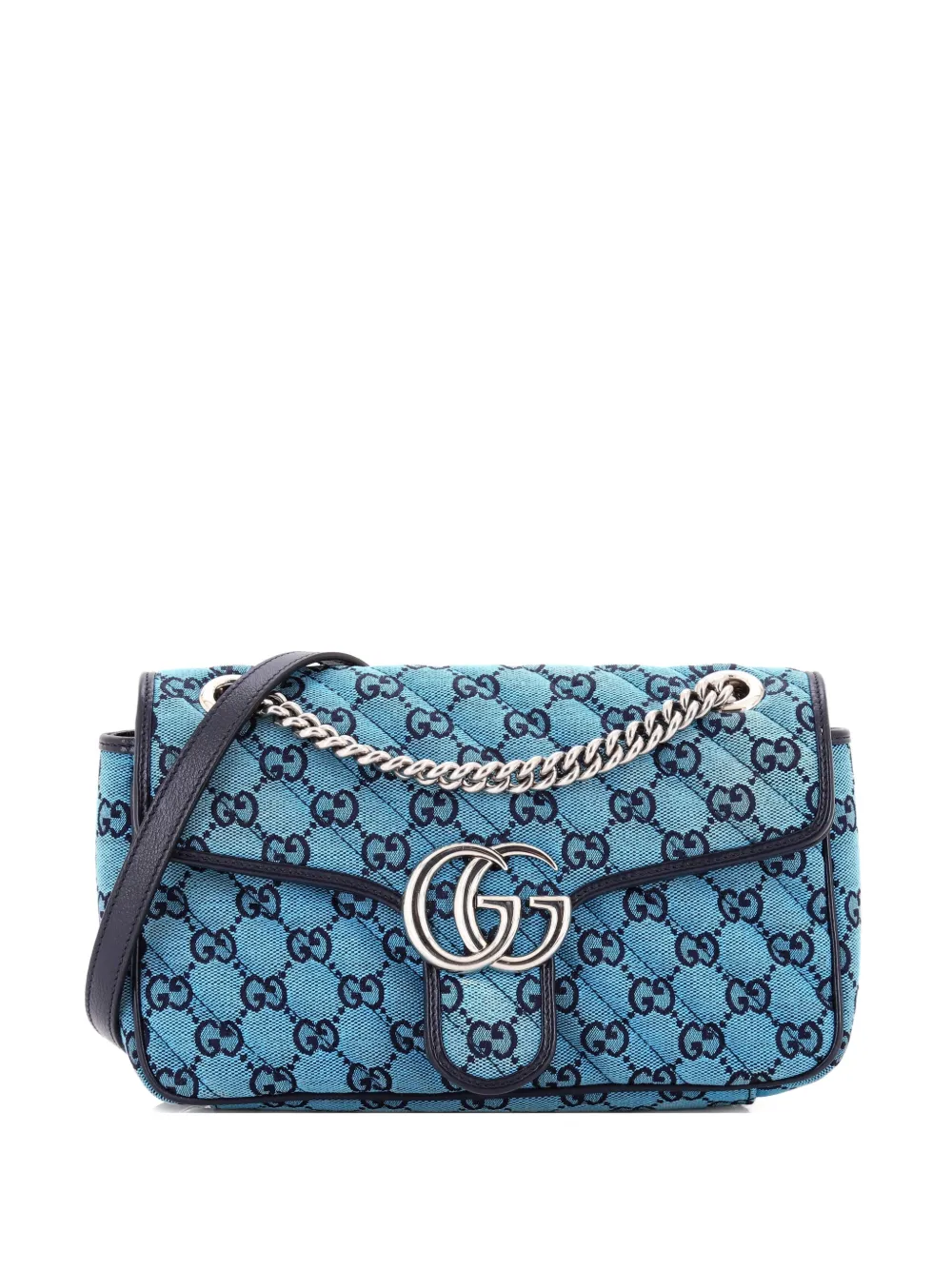 Gucci Pre-Owned GG Marmont Flap Bag Diagonal Quilted GG Canvas with Leather Small shoulder bag - Blu