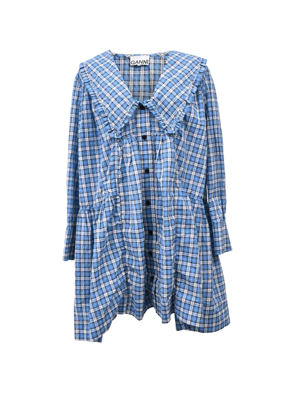 GANNI checked seersucker mini dress - Blu