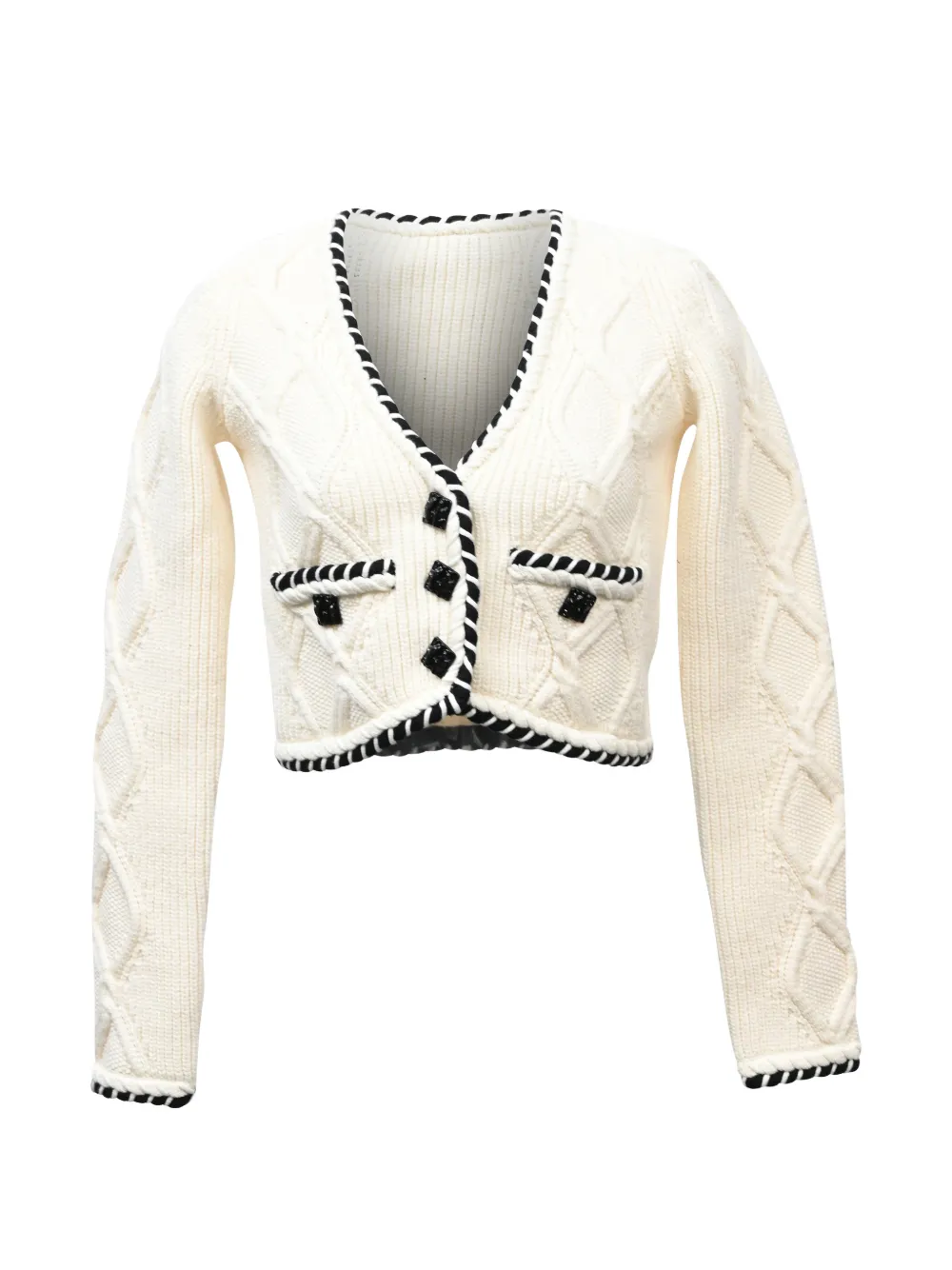 Self-Portrait cable-knit cropped cardigan - Toni neutri