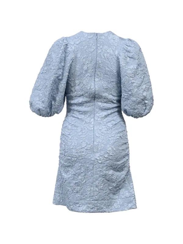 ganni puff sleeve mini dress GANNI Italian Straw Mini Dress in Yellow Cotton