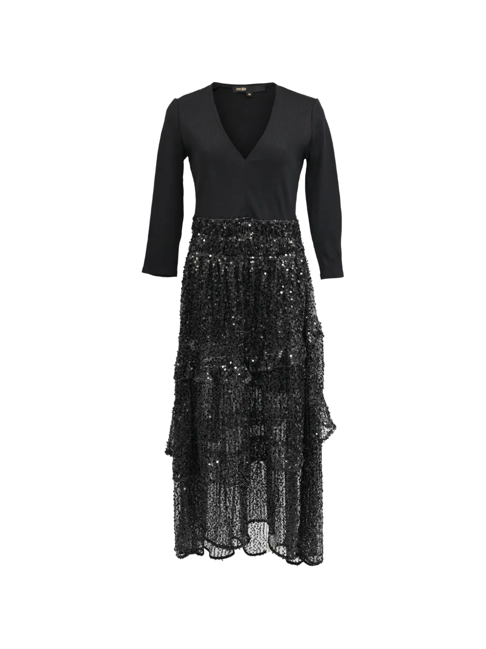 Maje sequined tiered midi dress - Nero