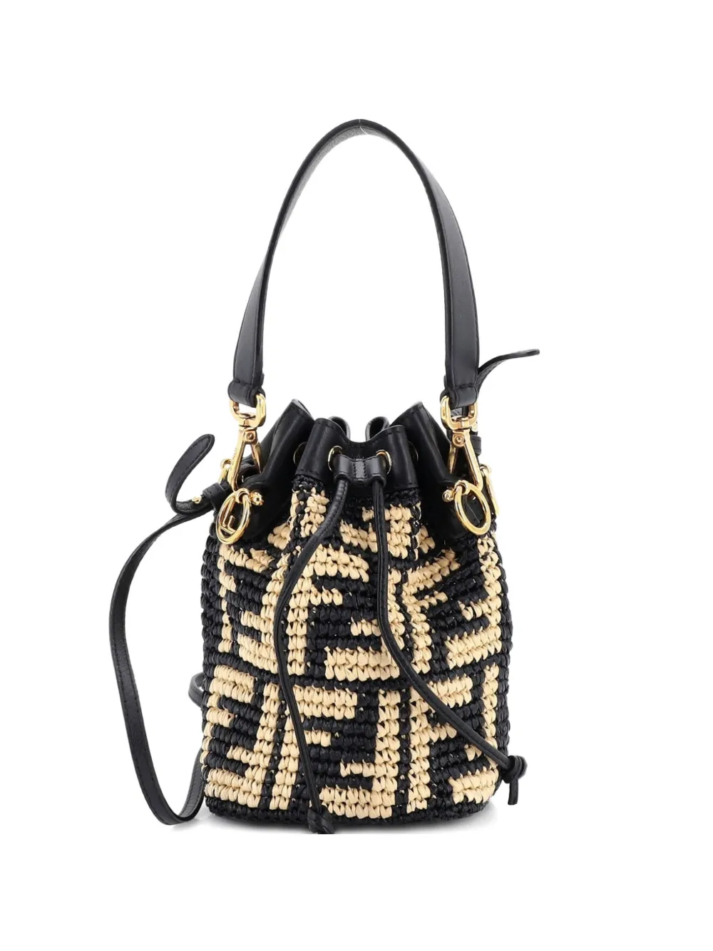 Fendi Pre-Owned Mon Tresor Zucca Raffia Mini bucket bag - Nero