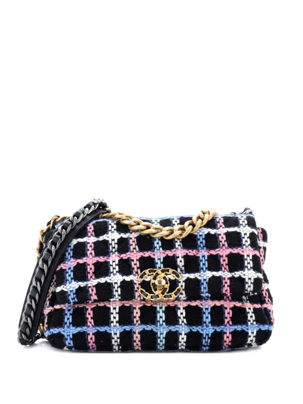 CHANEL Pre-Owned 19 Flap Bag Quilted Tweed Medium crossbody bag - Nero