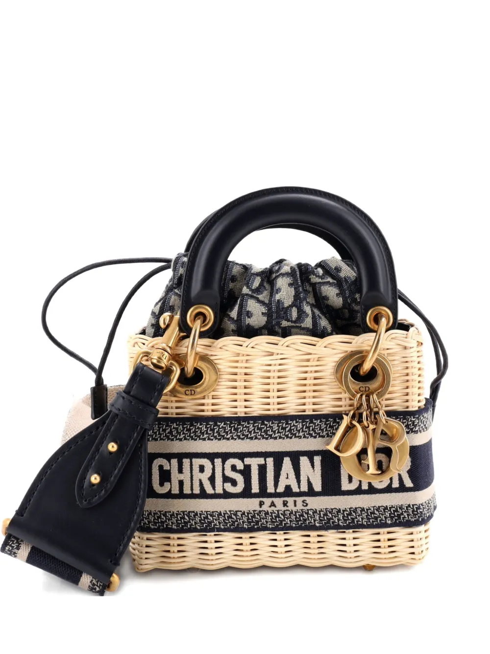 Christian Dior Pre-Owned Lady Dior Bag Wicker and Oblique Canvas Mini tote bag - Blu