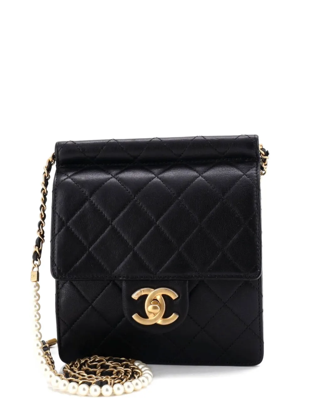 CHANEL Pre-Owned Pearl Chain Flap Bag Quilted Lambskin Small shoulder bag - Nero