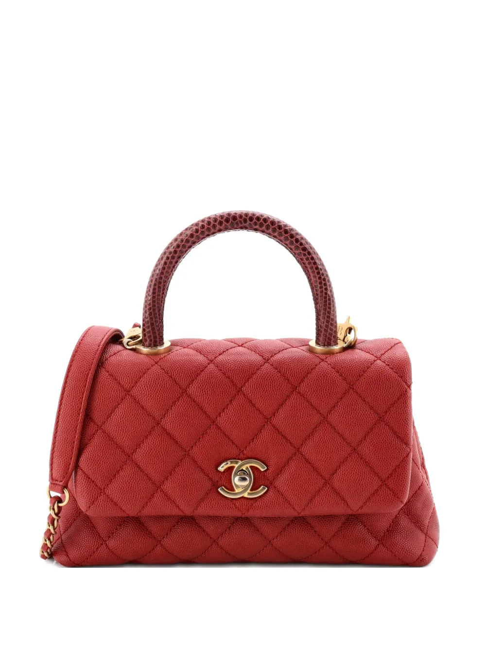 CHANEL Pre-Owned Coco Top Handle Bag Quilted Caviar with Lizard Mini shoulder bag - Rosso