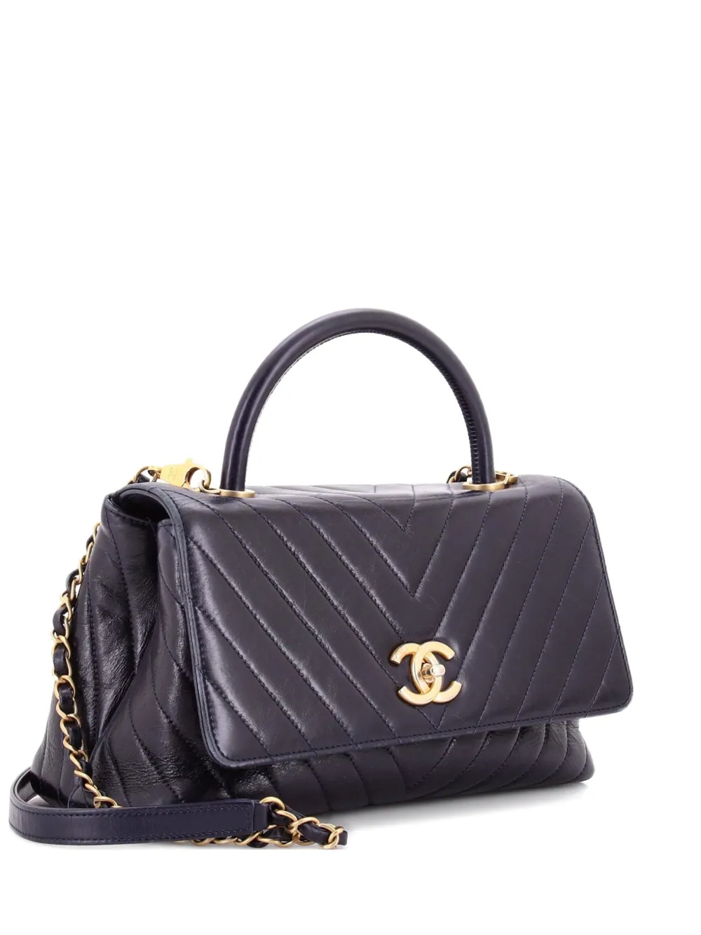 CHANEL Pre-Owned Coco Top Handle Bag Chevron Aged Calfskin Small satchel - Blue