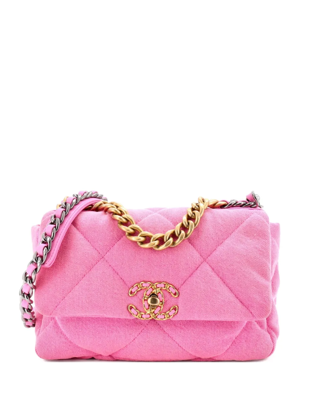 CHANEL Pre-Owned 19 Flap Bag Quilted Denim Medium shoulder bag - Rosa