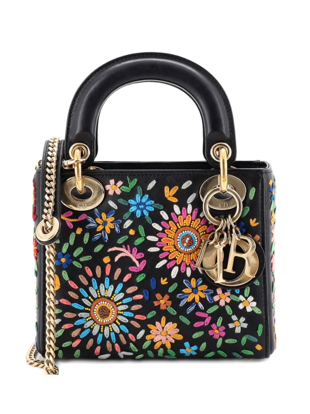 Christian Dior Pre-Owned Lady Dior Chain Bag Embroidered Calfskin Mini satchel - Nero