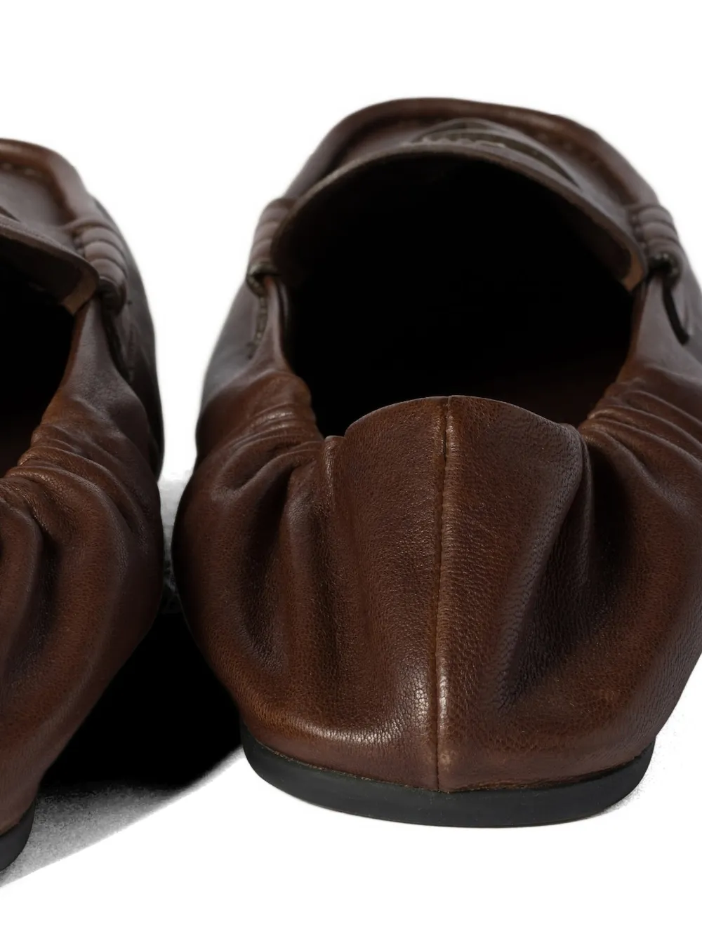 Miu Leren loafers met ruches Bruin
