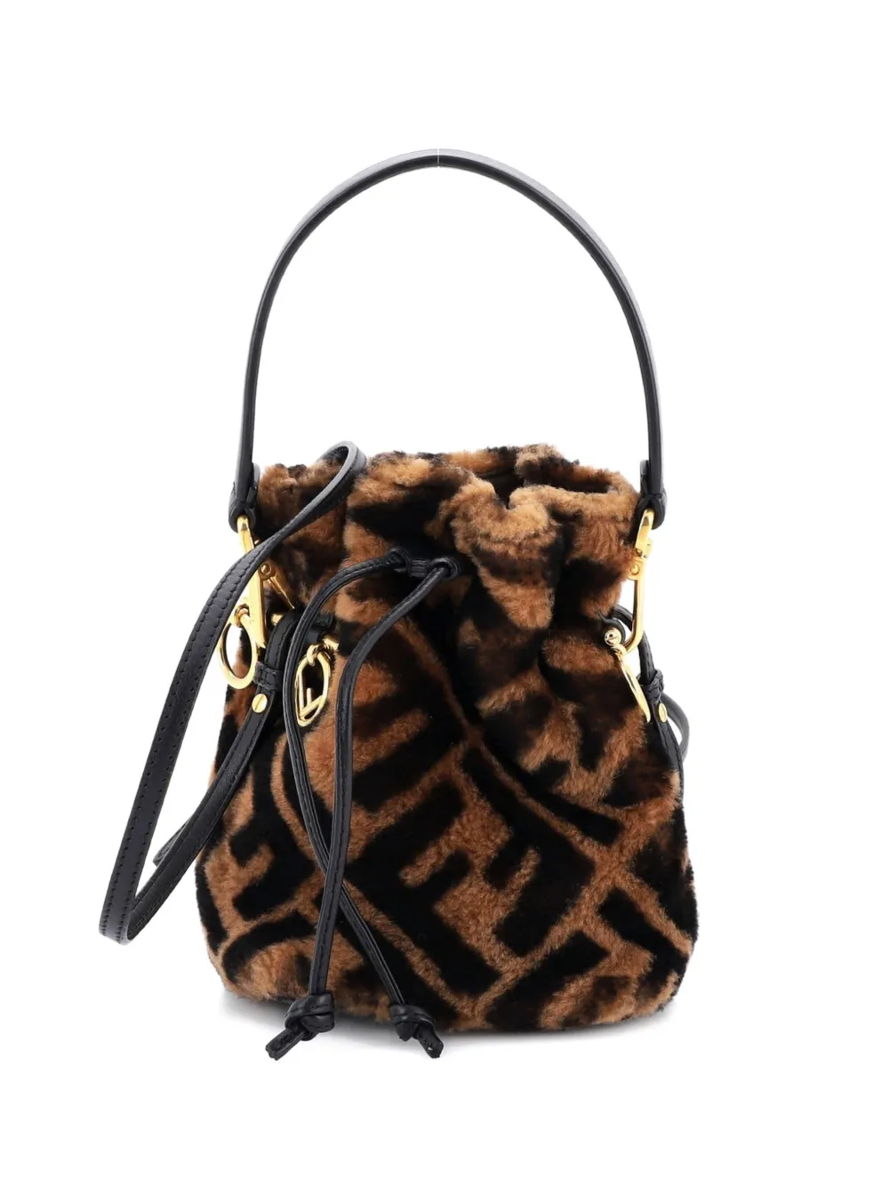 Fendi Pre-Owned Mon Tresor Zucca Shearling Mini bucket bag - Marrone