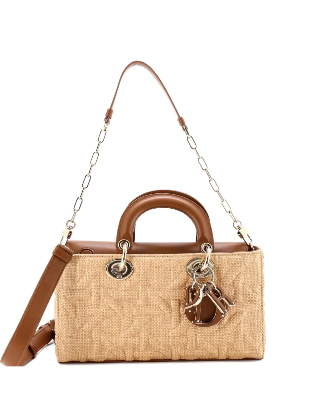 Christian Dior Pre-Owned Lady D-Joy Bag Raffia with Leather Medium satchel - Toni neutri