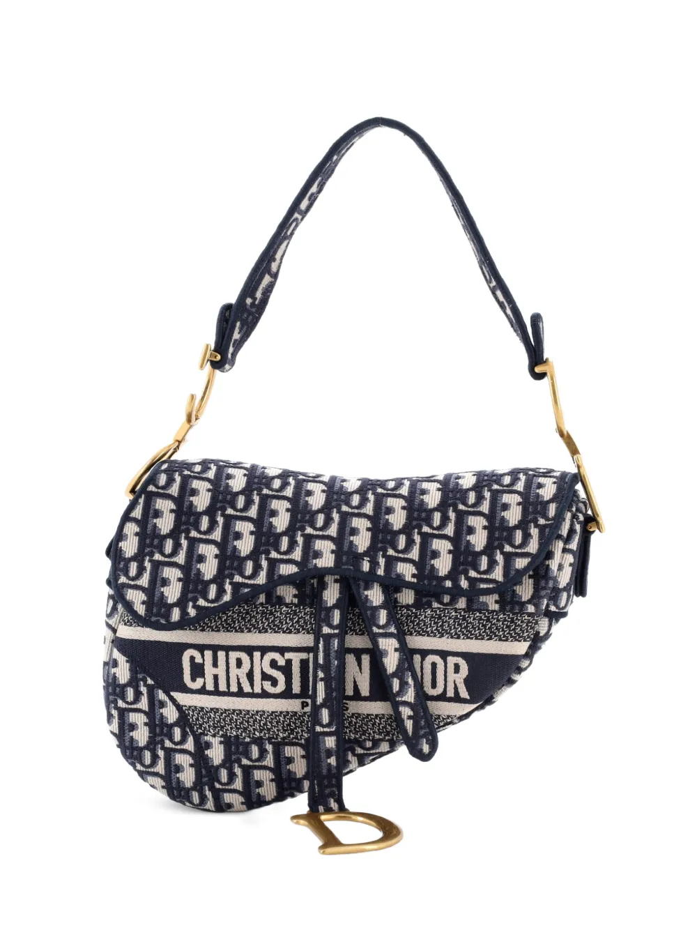 Christian Dior Pre-Owned Saddle Handbag Logo Embroidered Oblique Canvas Medium shoulder bag - Blu