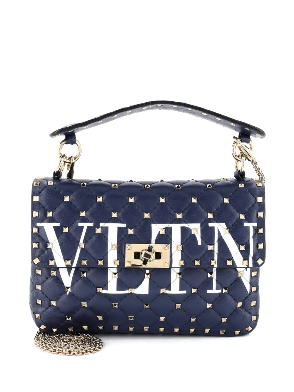 Valentino Garavani Pre-Owned VLTN Rockstud Spike Flap Bag Quilted Leather Medium shoulder bag - Blu