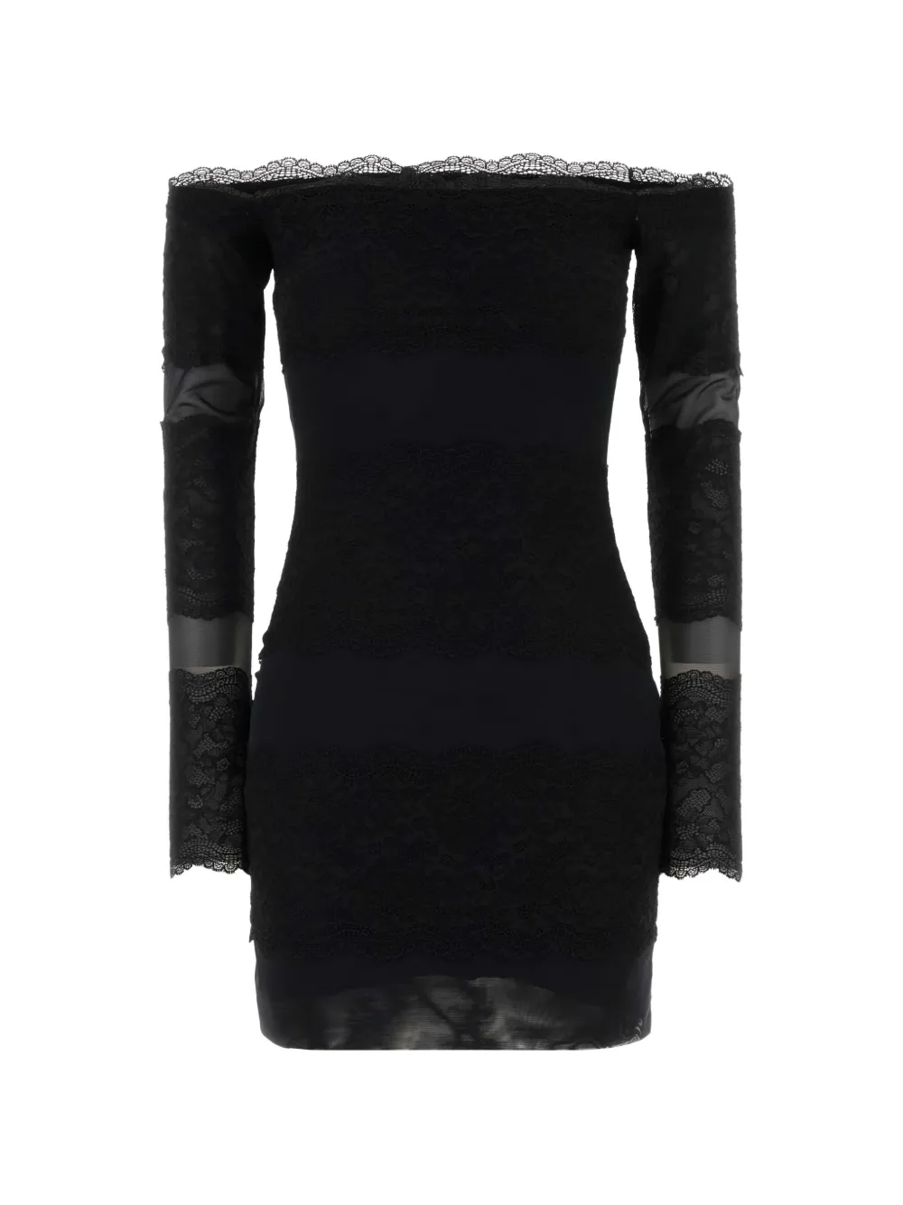 Blumarine lace-trim off-shoulder mini dress - Schwarz