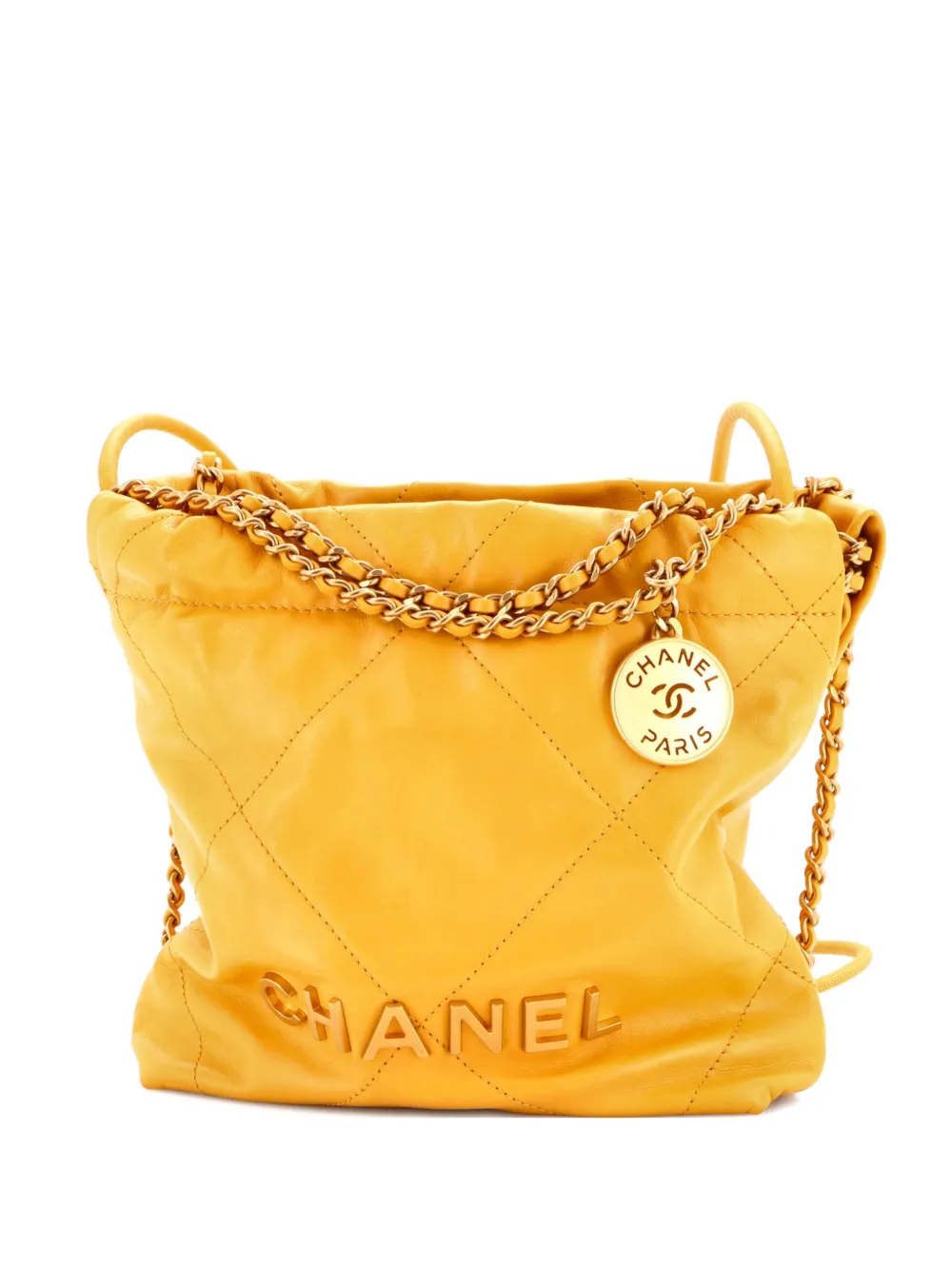 CHANEL Pre-Owned 22 Chain Hobo Quilted Calfskin Mini crossbody bag - Giallo