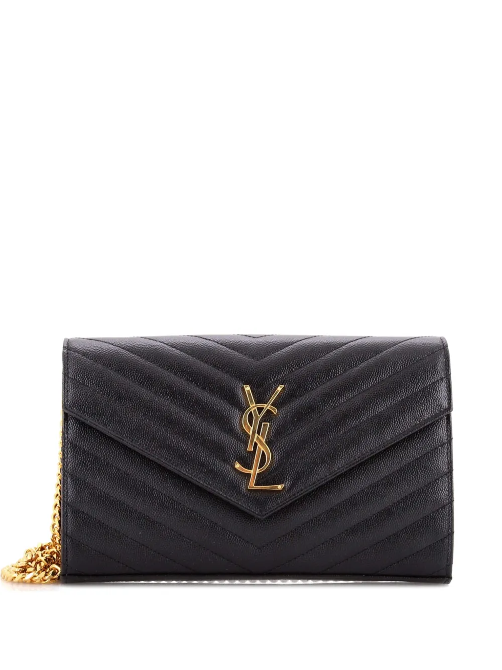 Saint Laurent Pre-Owned Classic Monogram Wallet on Chain Matelasse Chevron Leather Medium crossbody bag - Nero