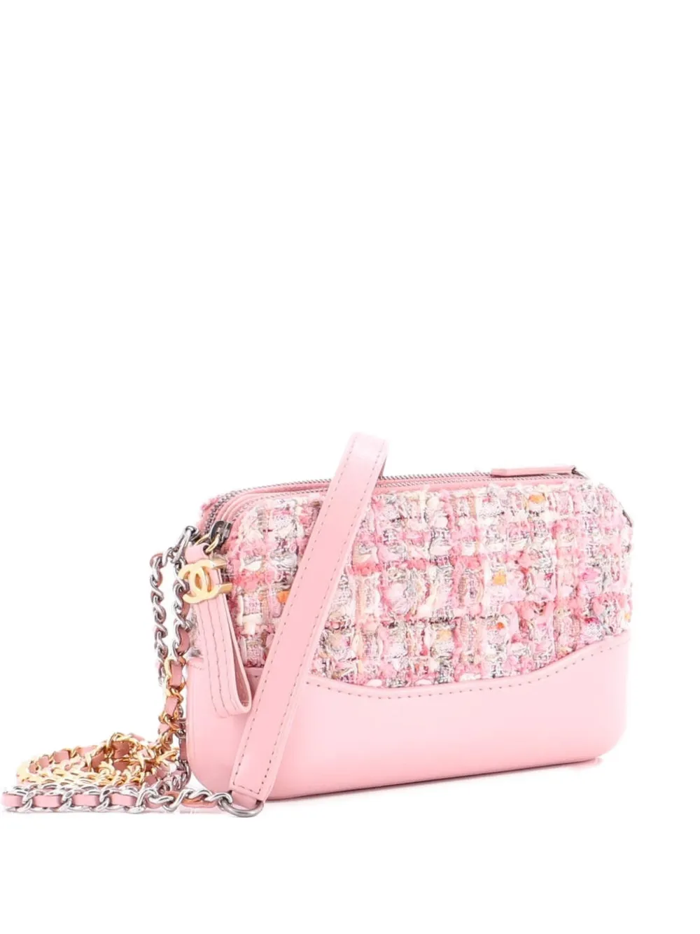 CHANEL Pre-Owned Gabrielle Double Zip Clutch with Chain Quilted Tweed crossbody bag - Rosa