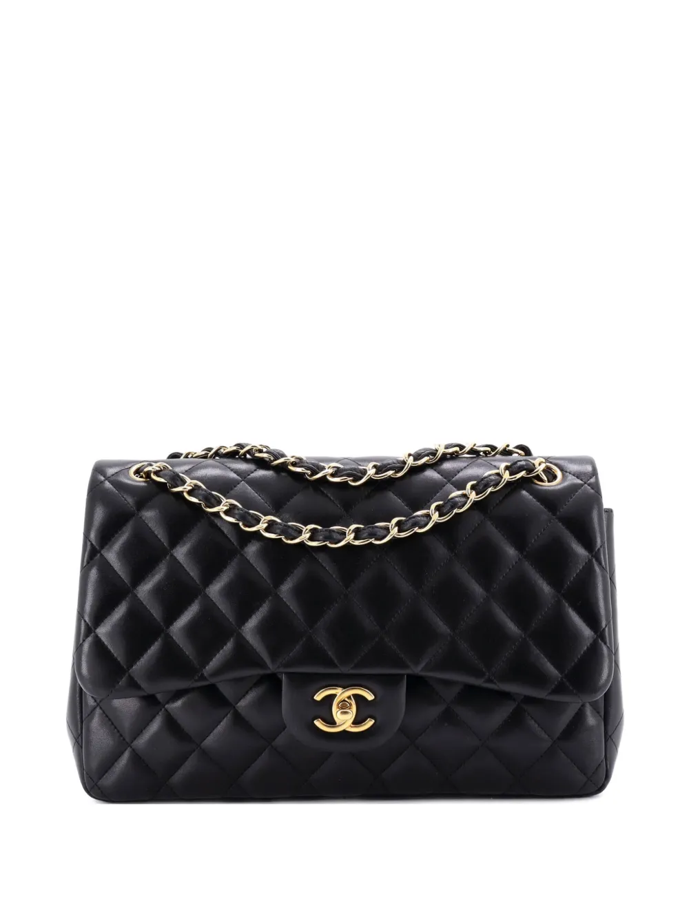 CHANEL Pre-Owned Classic Double Flap Bag Quilted Lambskin Jumbo shoulder bag - Nero