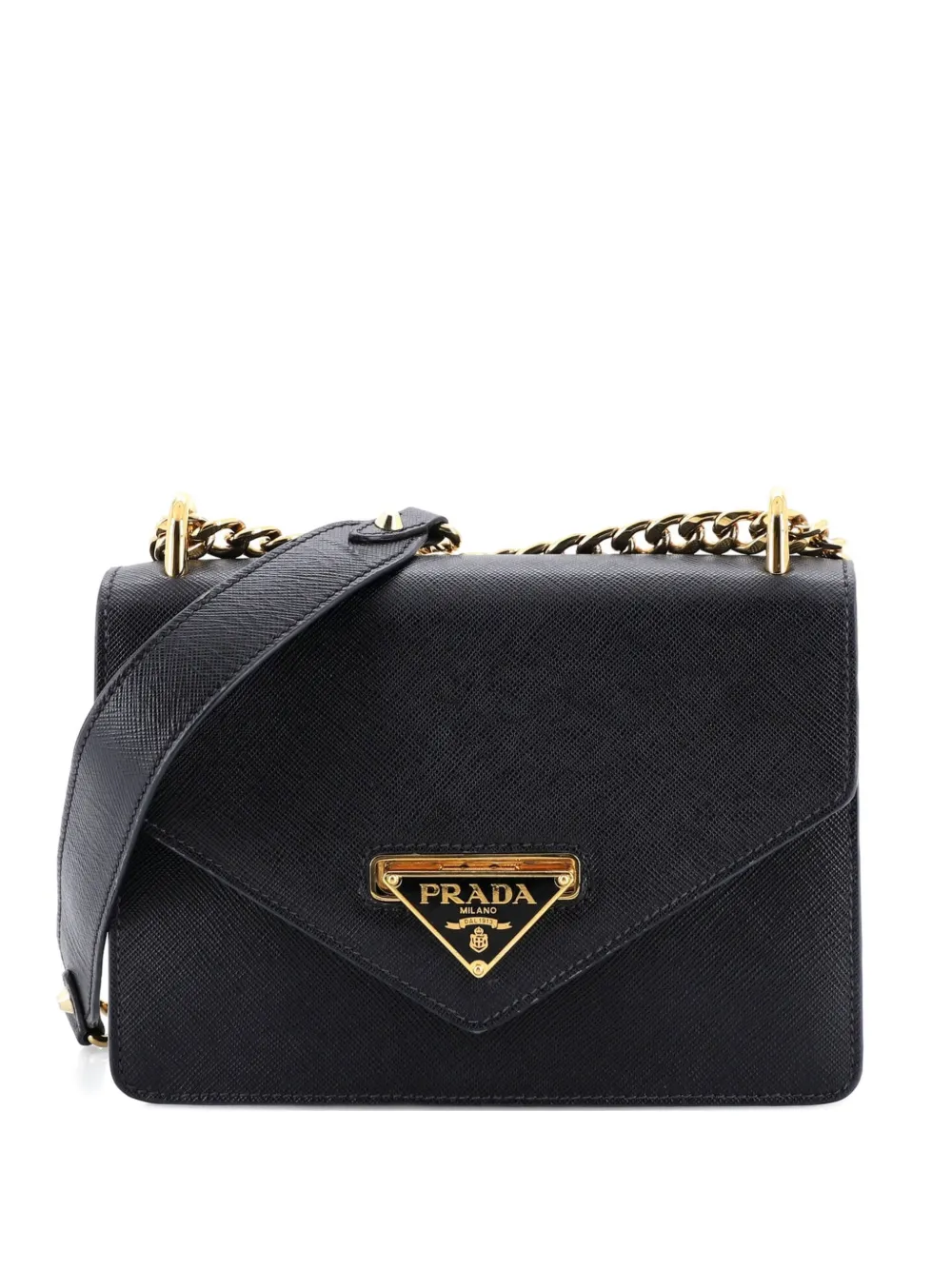 Prada Pre-Owned Envelope Flap Chain Shoulder bag Saffiano Leather Small crossbody bag - Nero