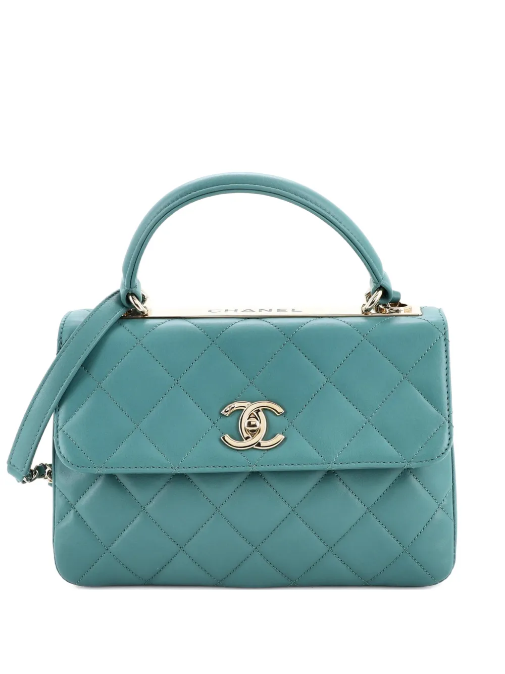 CHANEL Pre-Owned Trendy CC Top Handle Bag Quilted Lambskin Small shoulder bag - Blu