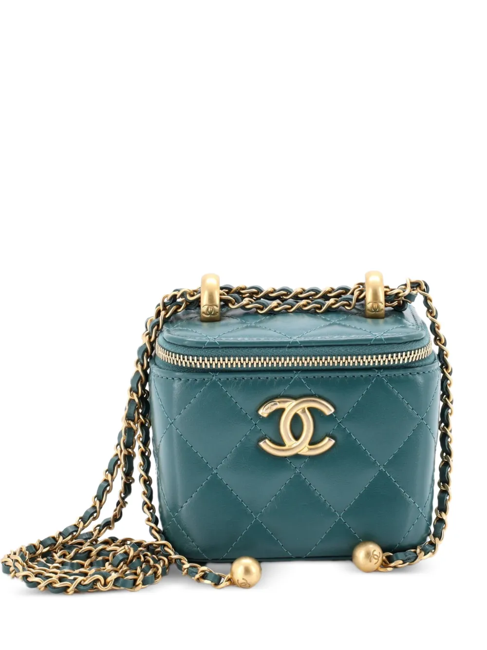CHANEL Pre-Owned Perfect Fit Vanity Case with Chain Quilted Calfskin Mini clutch bag - Blu