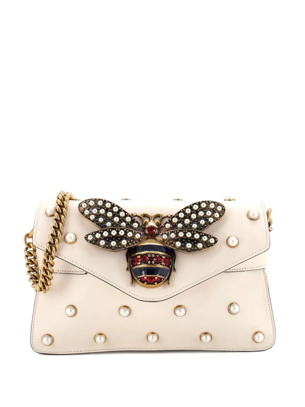 Gucci Pre-Owned Broadway Pearly Bee Embellished Leather Mini shoulder bag - Toni neutri