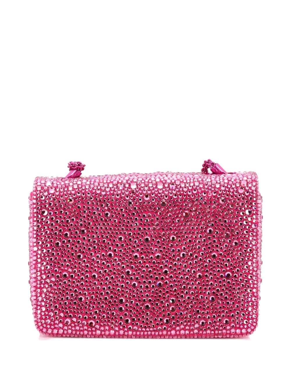  Valentino Garavani Pre-owned One Stud Chain Flap Bag Crystal Embellished Suede Small Shoulder Bag - Pink 