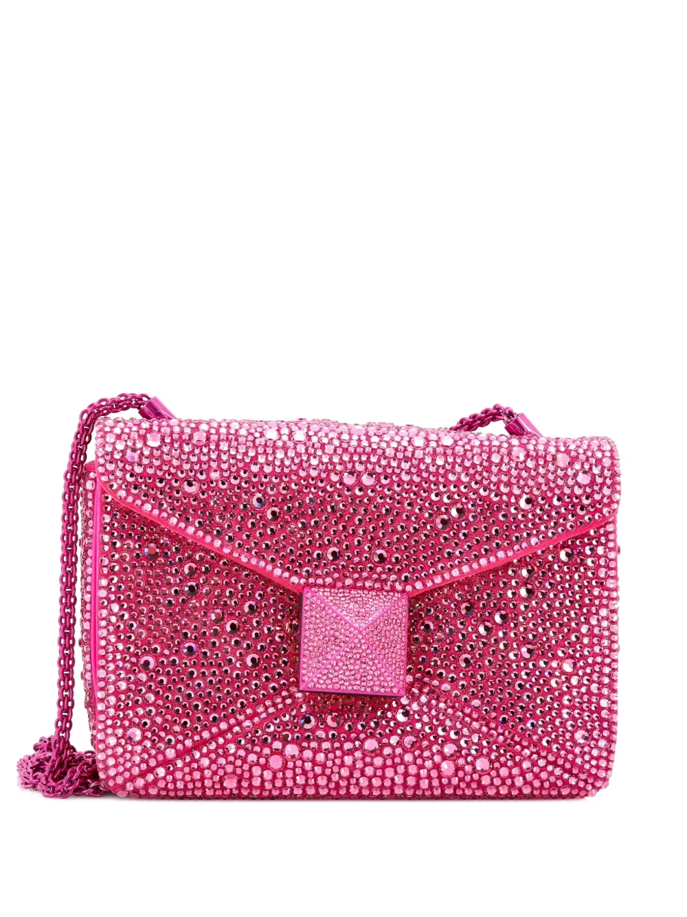 Valentino Garavani Pre-Owned One Stud Chain Flap Bag Crystal Embellished Suede Small shoulder bag - Rosa