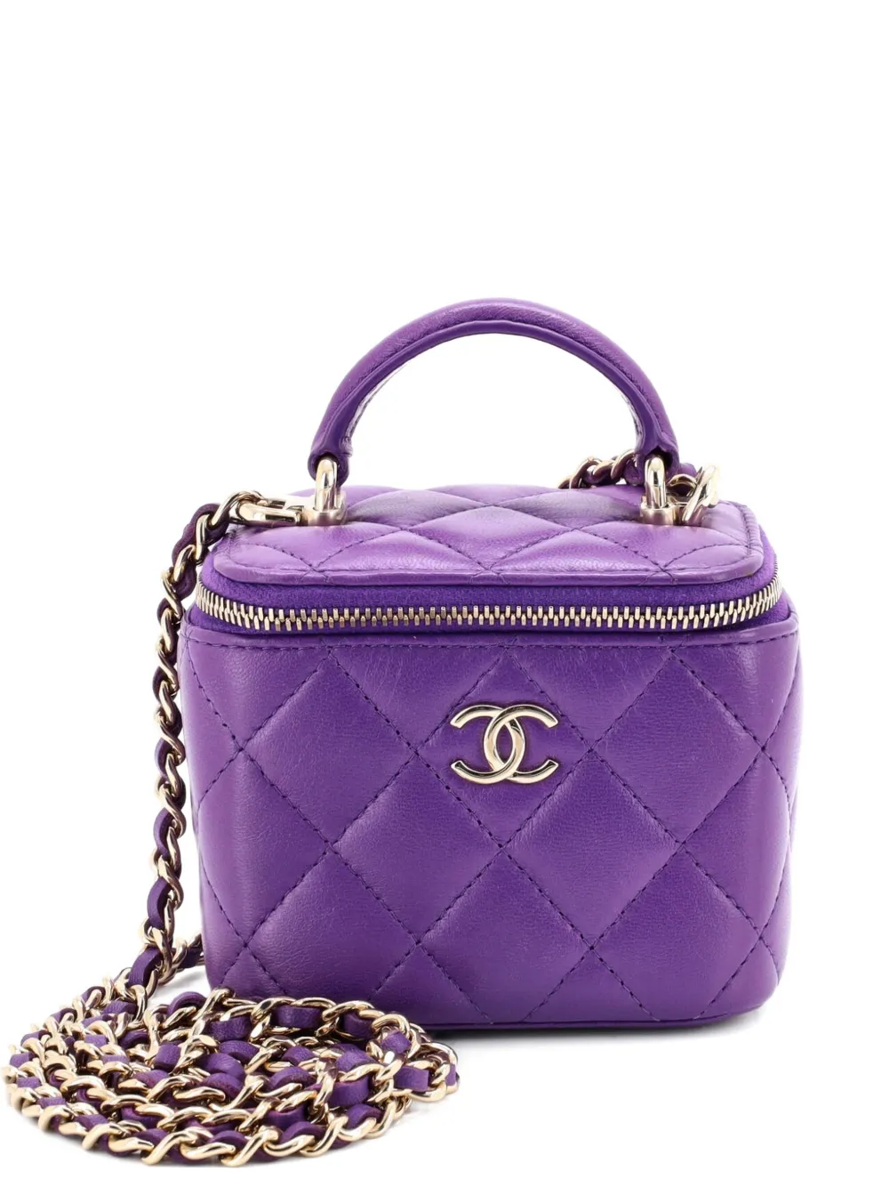 CHANEL Pre-Owned Classic Top Handle Vanity Case with Chain Quilted Lambskin Mini crossbody bag - Viola